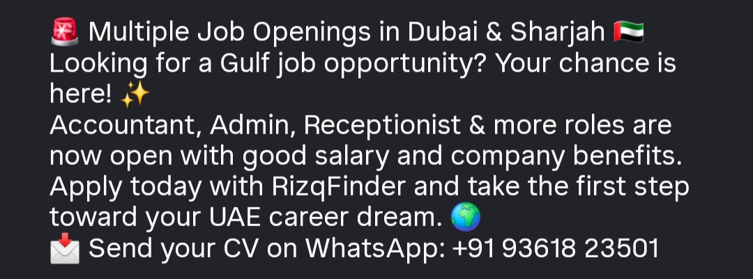 Multiple Job Openings in Dubai & Sharjah