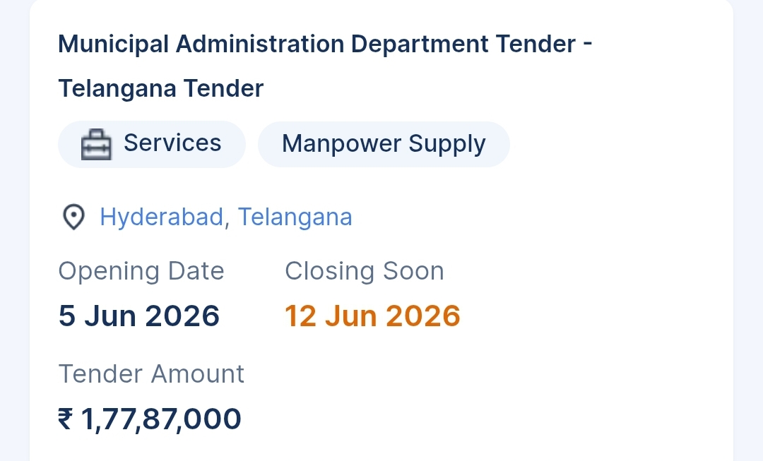 Municipal Administration Department Tender - Telangana Tender