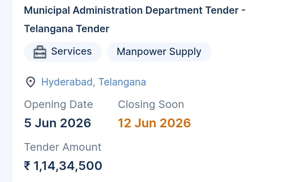 Municipal Administration Department Tender - Telangana Tender
