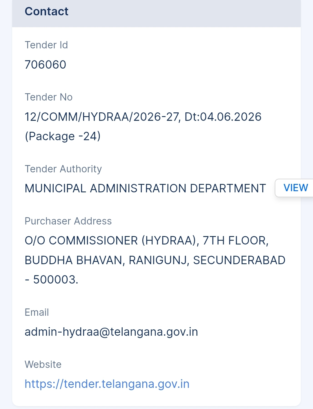 Municipal Administration Department Tender - Telangana Tender