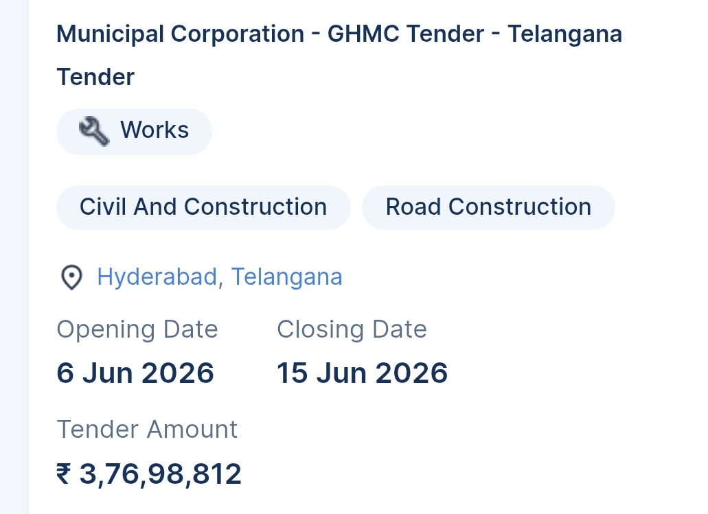 Municipal Corporation - GHMC Tender - Telangana Tender