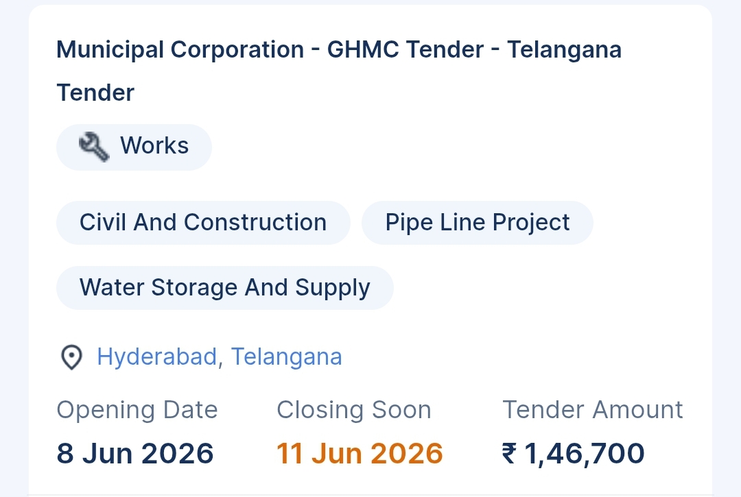 Municipal Corporation - GHMC Tender - Telangana Tender