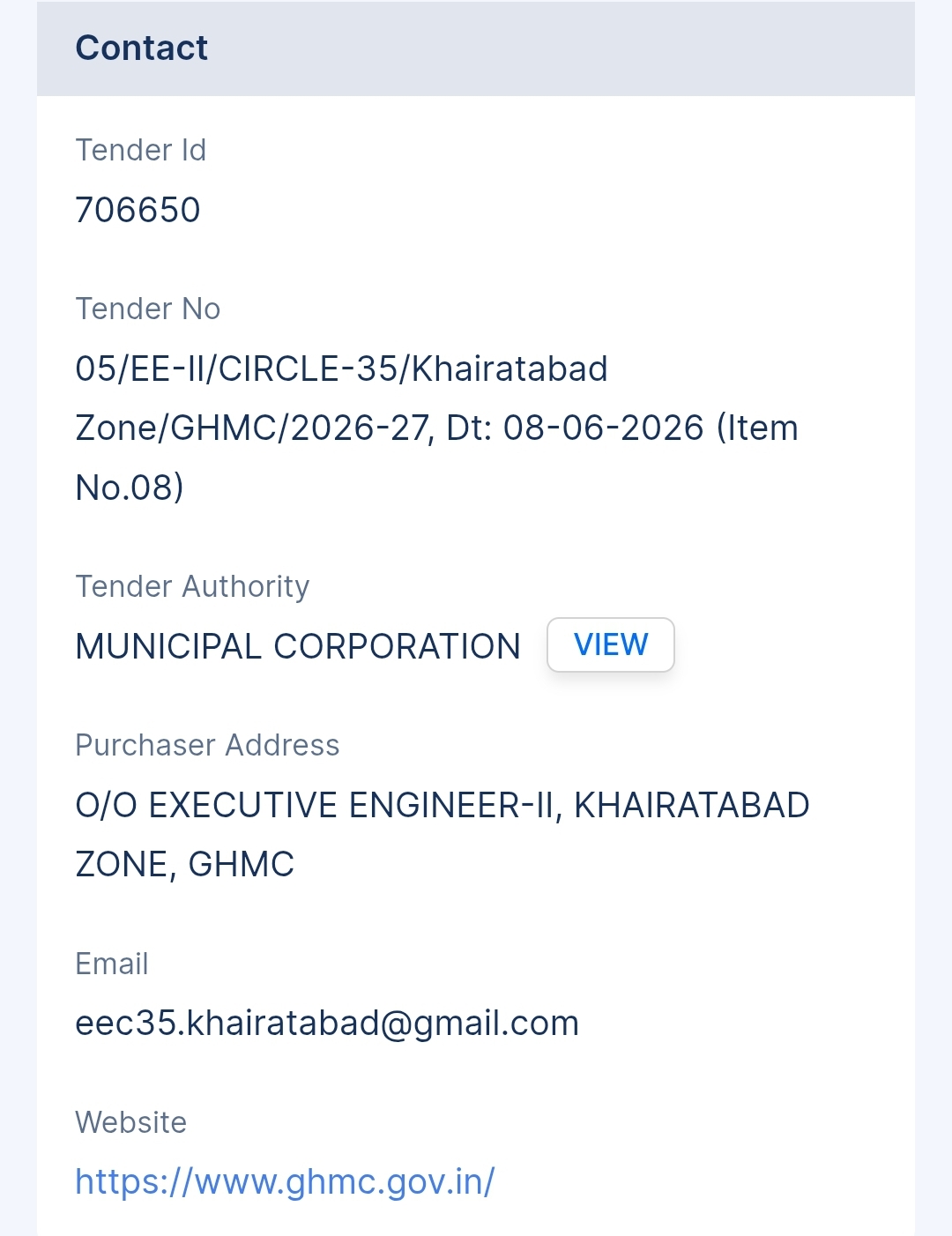 Municipal Corporation - GHMC Tender - Telangana Tender