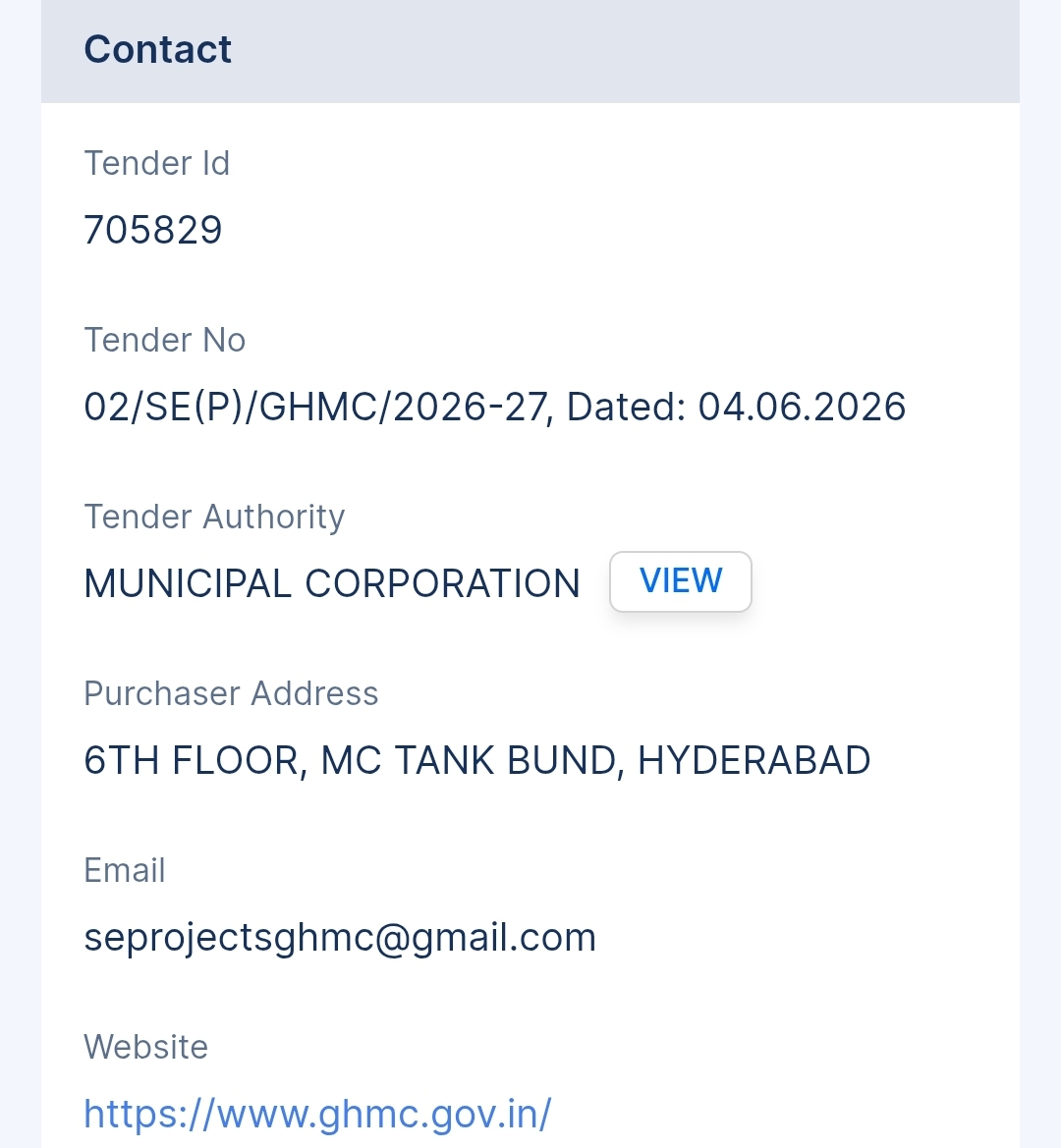Municipal Corporation - GHMC Tender - Telangana Tender