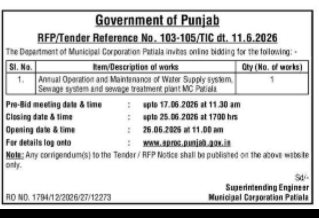 Municipal Corporation Patiala RFP Tender Notice