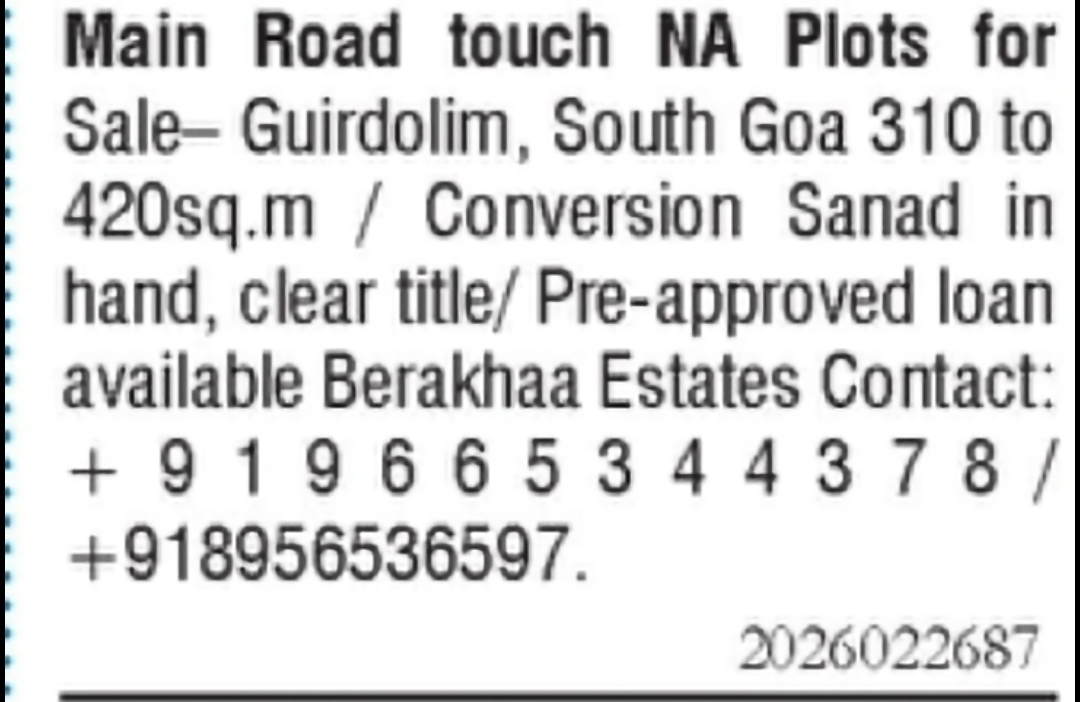 NA Plots for Sale – Guirdolim, South Goa