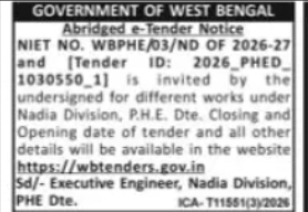 Nadia Division PHE – Abridged e-Tender