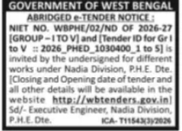 Nadia Division PHE – Group Works Tender