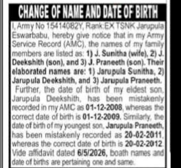 Name and Date of Birth Correction Notice - Family