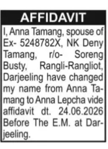 Name Change Affidavit Anna Tamang" to "Anna Lepcha".