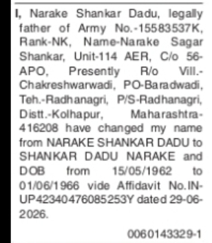Name Change & Date of Birth Correction – Shankar Dadu Narake
