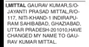 Name Change Declaration – Gaurav Kumar Mittal