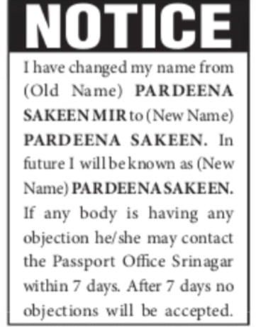Name Change Declaration – Passport Record