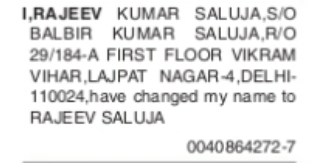 Name Change Declaration – Rajeev Saluja