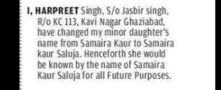 Name Change Declaration – Samaira Kaur Saluja (Minor)