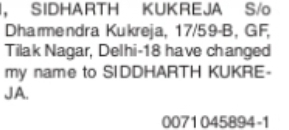 Name Change Declaration – Siddharth Kukreja