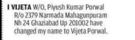 Name Change Declaration – Vijeta Porwal