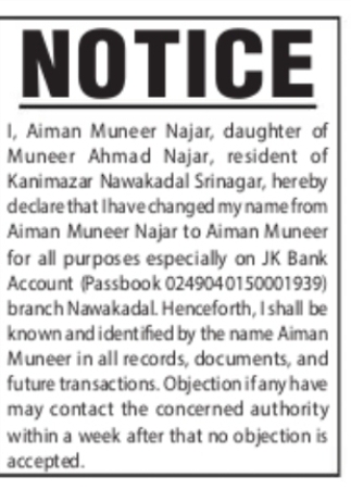 NAME CHANGE DECLARATION