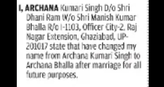 Name Change Notice – Archana Bhalla