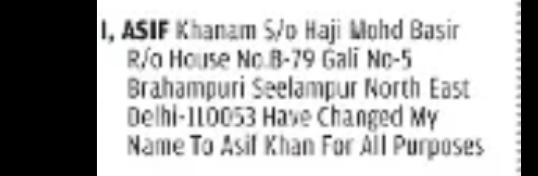 Name Change Notice – Asif Khan