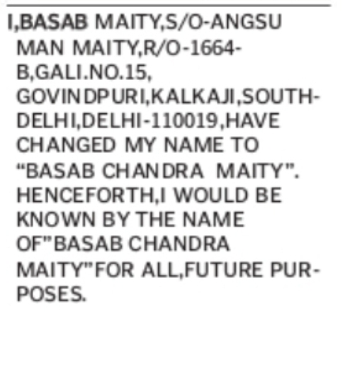 Name Change Notice – Basab Chandra Maity