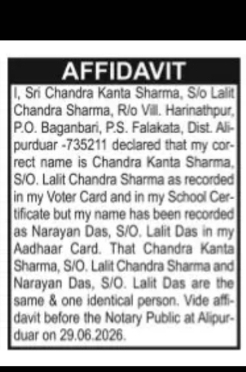 Name Change Notice – Chandra Kanta Sharma