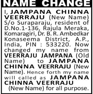 Name Change Notice – Chinna Veerraju Jampana