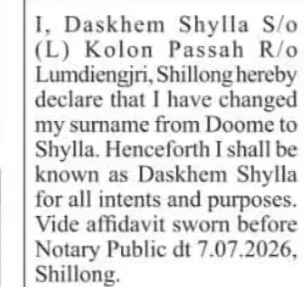Name Change Notice – Daskhem Shylla