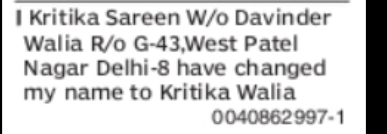 Name Change Notice: Kritika Walia