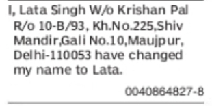 Name Change Notice – Lata Singh to Lata