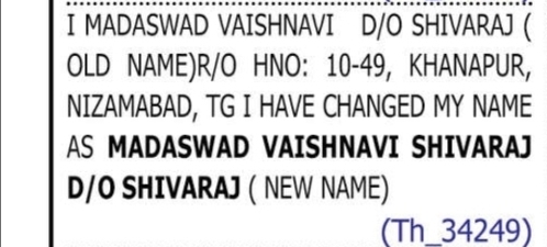 Name Change Notice – Madaswad Vaishnavi Shivaraj