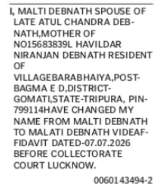 Name Change Notice – Malti Debnath to Malati Debnath