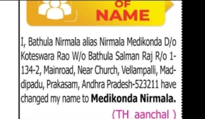 Name Change Notice – Medikonda Nirmala