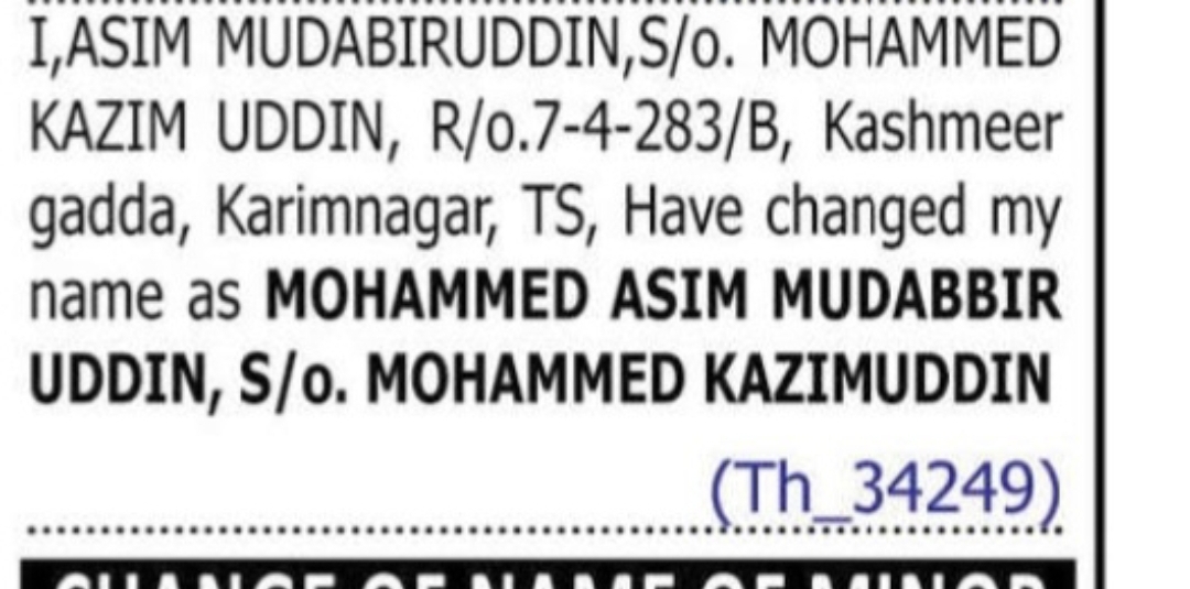 Name Change Notice – Mohammed Asim Mudabbir Uddin