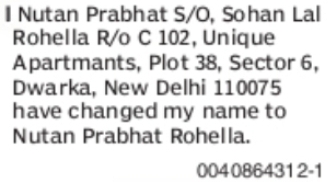 Name Change Notice – Nutan Prabhat to Nutan Prabhat Rohella