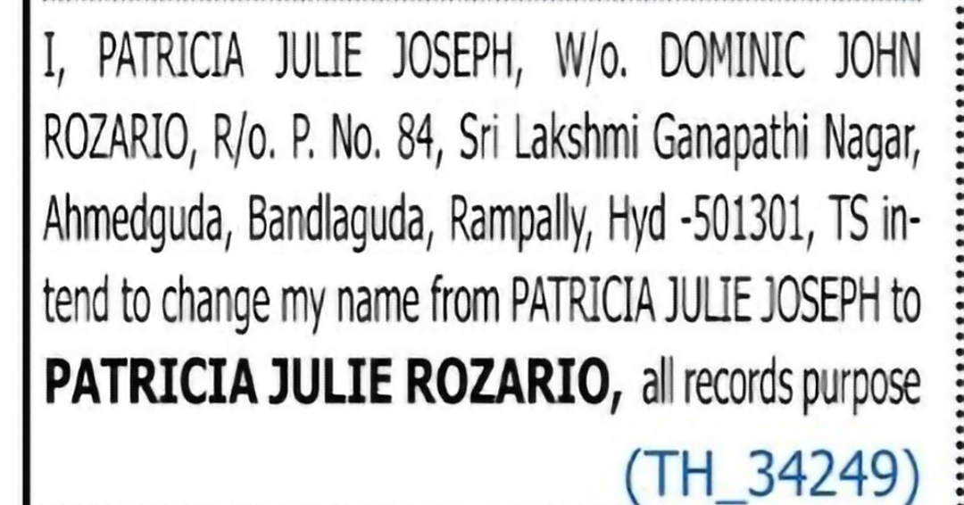 Name Change Notice – Patricia Julie Rozario