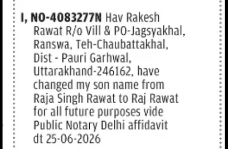 NAME CHANGE NOTICE – RAJ RAWAT