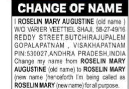 Name Change Notice – Roselin Mary