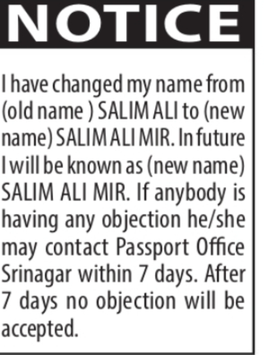 Name Change Notice – Salim Ali Mir