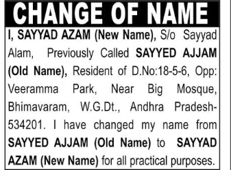 Name Change Notice – Sayyad Azam