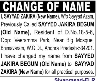 Name Change Notice – Sayyad Zakira