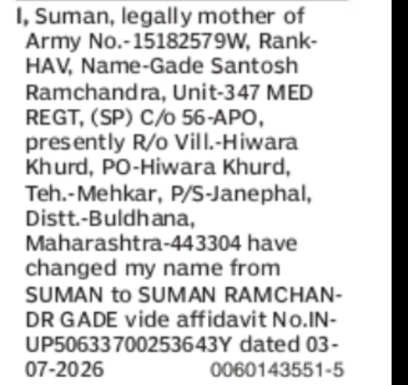 Name Change Notice – Suman Ramchandra Gade