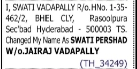 Name Change Notice – Swati Pershad