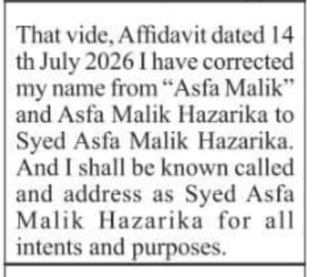 Name Change Notice – Syed Asfa Malik Hazarika