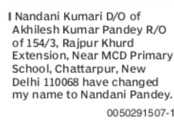 Name Change Notice- Nandani Pandey