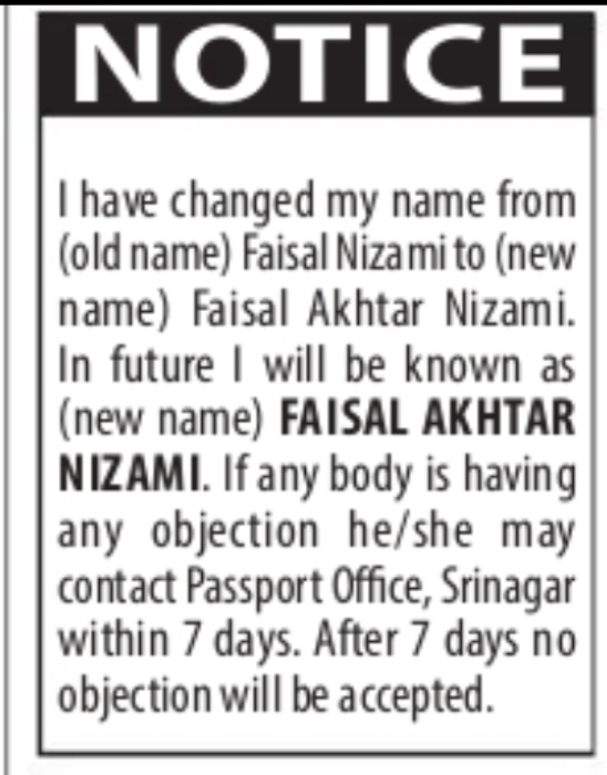 Name Change Notice