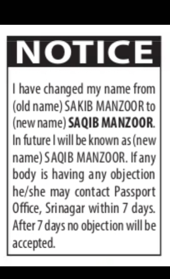 Name Change Notice