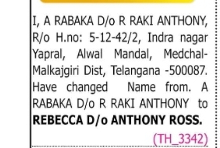 NAME CHANGE NOTICE R. Raki Anthony to Anthony Ross
