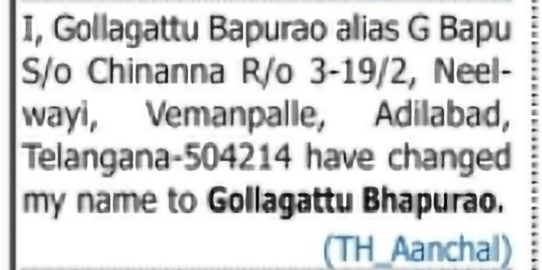 Name Change Notification – GOLLAGATTU BHAPURAO