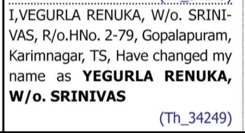 Name Change Notification – Yegurla Renuka